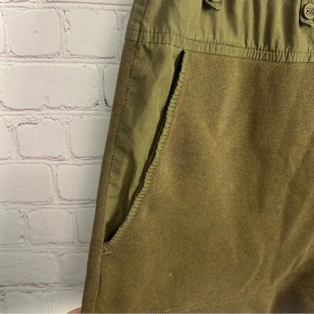 Ulla Johnson olive green designer mixed media shorts retro chic button accent